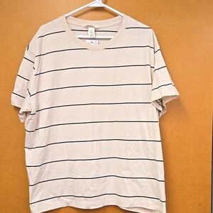 H&M Size XXL Beige Black Striped Crew Neck T-Shirt